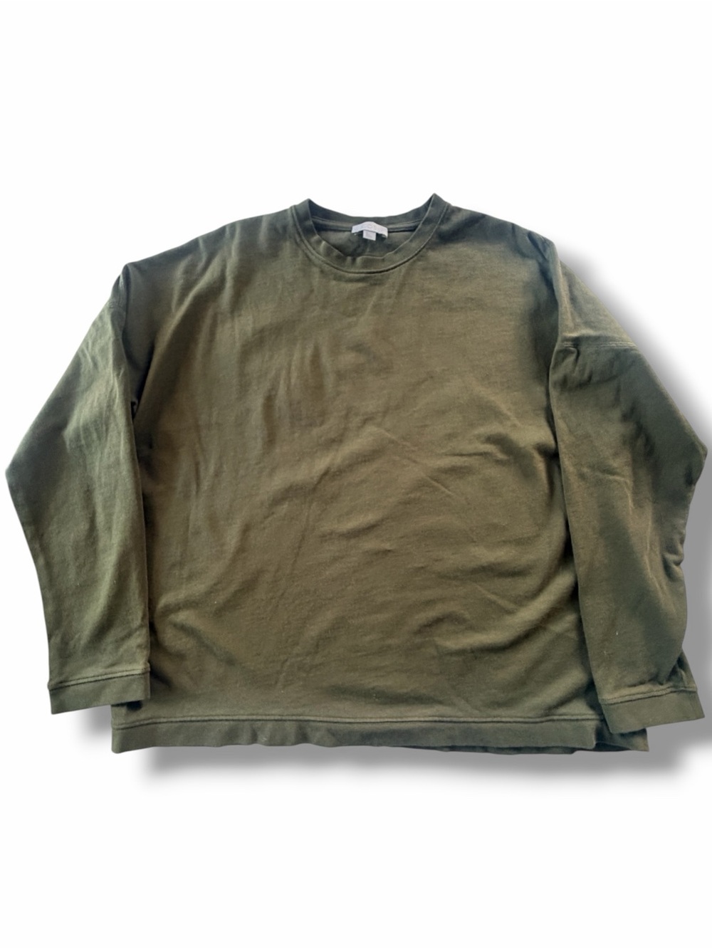 COS Long Sleeve Heavyweight Boxy Cotton Top Olive Green Size Small